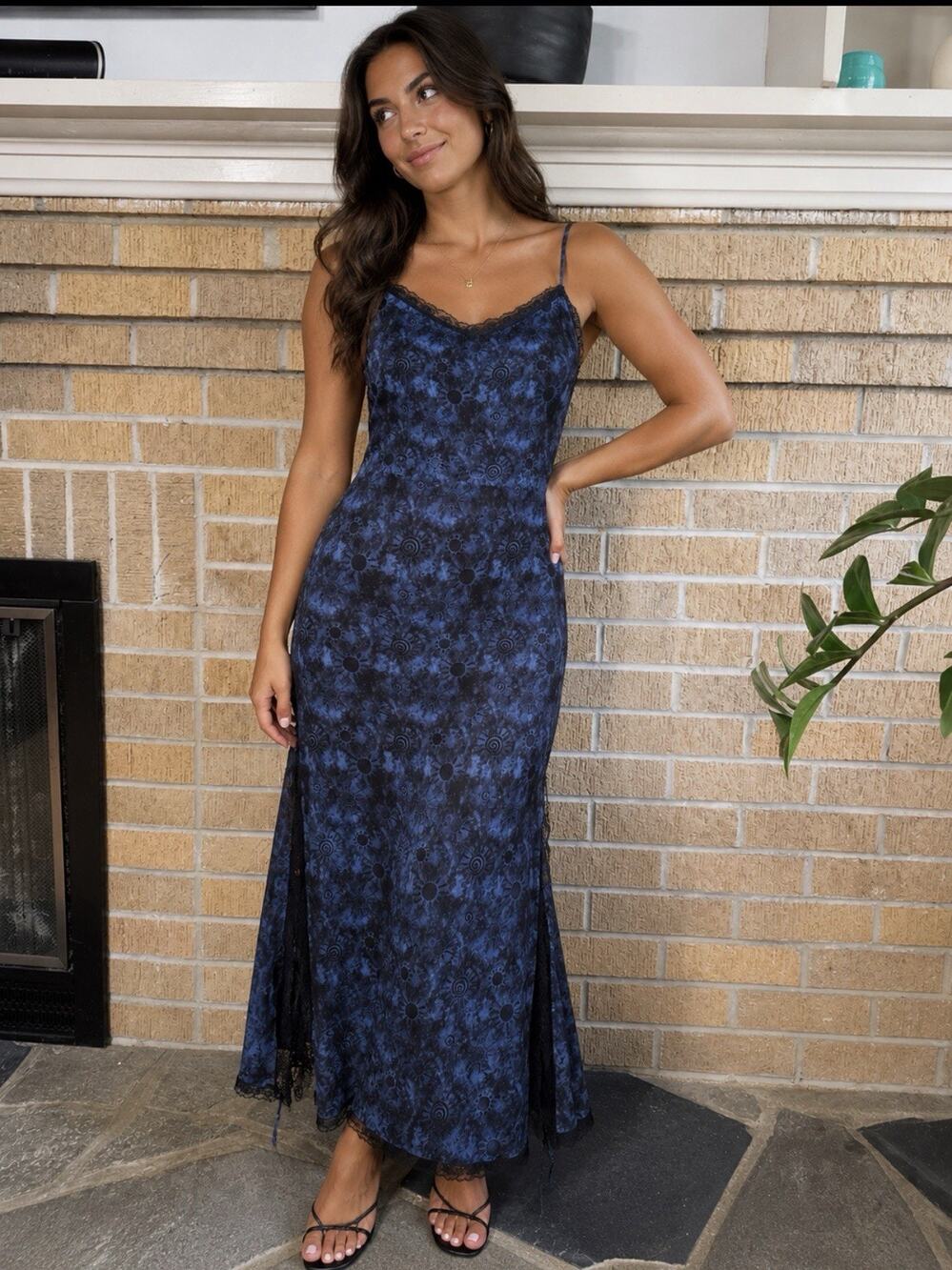 UA Daisy Street Sz 4 Celestial Lace Maxi Dress Lace Trim Witchy Dark Boho Whimsy